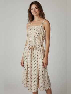 Jack Mulqueen VTG Sleeveless Cream Heart Print Spring Summer Dress Size 8